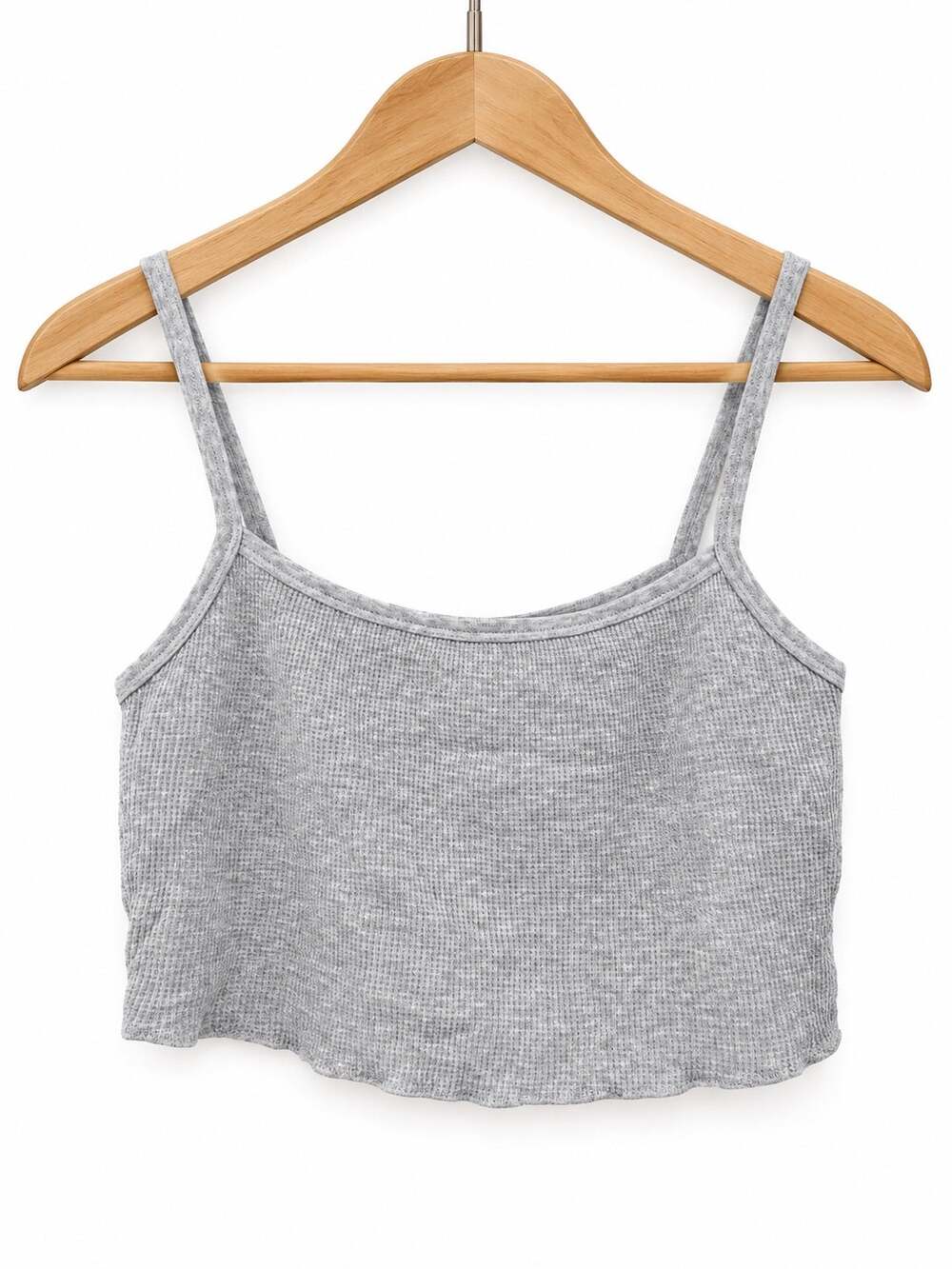 SKIMS Heather Grey Small Waffle Knit Cropped Cami Scoop Neck Basic Minimalist